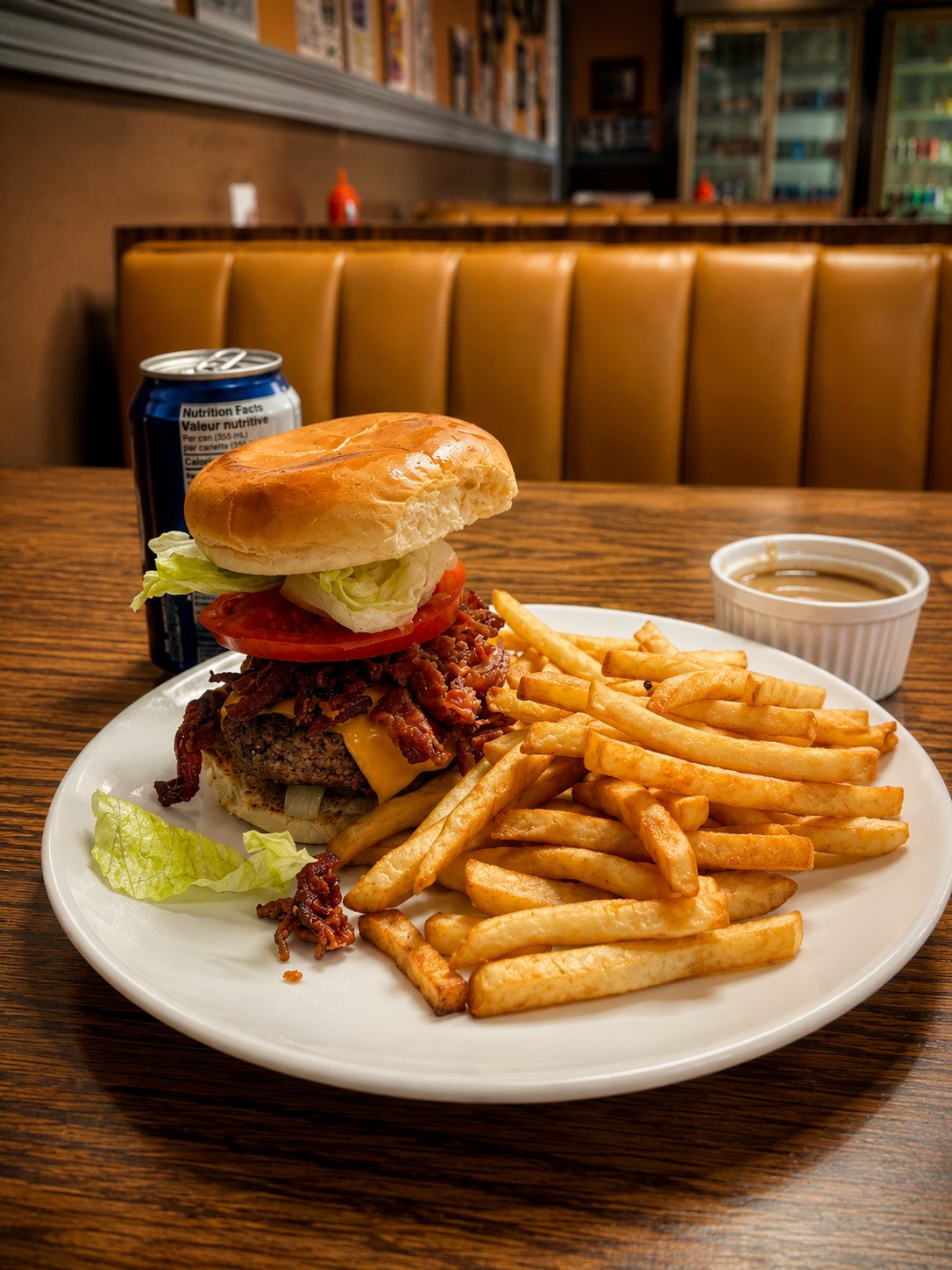 Bacon cheeseburger and fries at Westcliff Restaurant